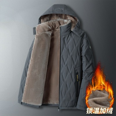 Middle-Aged and Elderly Cotton-Padded Coat Men's Winter Fleece Lined Padded Warm Keeping down Cotton-Padded Coat Men's Hooded Jacket Dad's Cotton-Padded Jacket