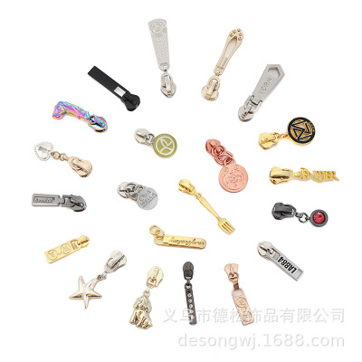 Customized Metal Zipper Head Die Casting Production Classical Zipper Zinc Alloy Clothing Rubber Teeth No. 5 Hardware Logo Pull Plate