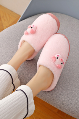 Closed-Toe Slippers 2021 New Women's Winter Cartoon Cute Indoor Home Warm Velvet Couple Cotton Slippers
