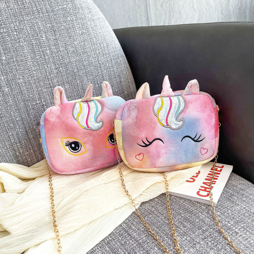 new creative cartoon unicorn sequined gold velvet chain bag cute girl heart shoulder women‘s corssbody bag
