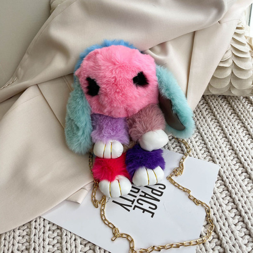 Wholesale Colorful Plush Gold Velvet Rabbit Doll and Bag Women‘s New Cute Sister Chain Messenger Bag Shoulder Bag