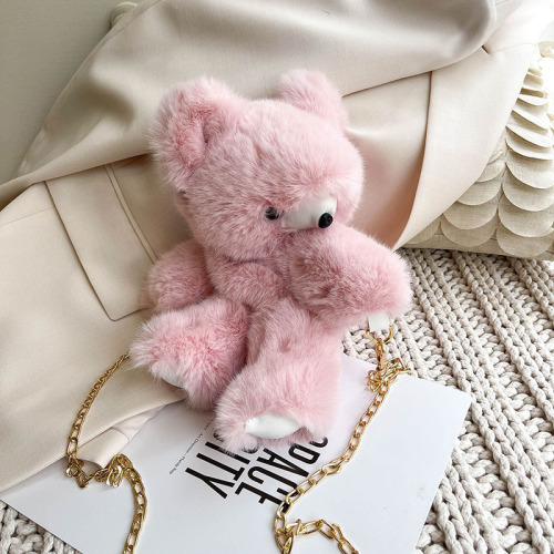 Lovely Soft Cute Plush Victory Bear Bag Female Korean Cartoon Doll Girls Crossbody Bag Personalized Chain Bag Wholesale