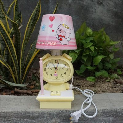 Creative Cartoon 3-Color Table Lamp with Clock Children Bedside Warm Light Small Night Lamp Little Alarm Clock Light