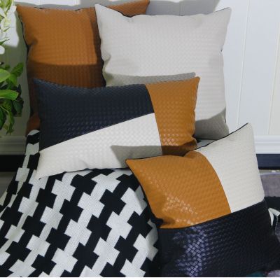 2021 New Modern Simple Leather Stripe Stitching Pillow Sofa Waist Pillow Car Pillow Cushion Pillow Cover