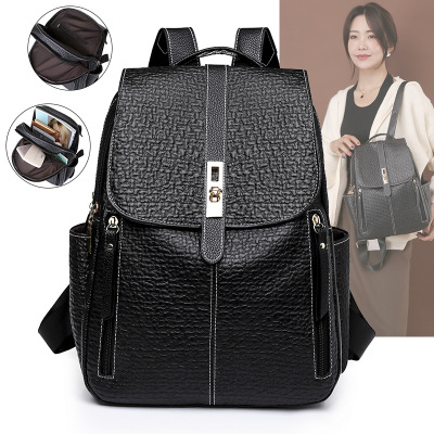 Cross-Border Foreign Trade Wholesale 2021 New Pu Soft Leather Backpack Female Korean Style Schoolbag Simple Casual One Piece Dropshipping