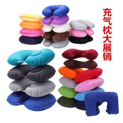 PVC Flocking Plush Cloth Cover Inflatable Pillow Outdoor Travel Cushion U-Shaped Pillow