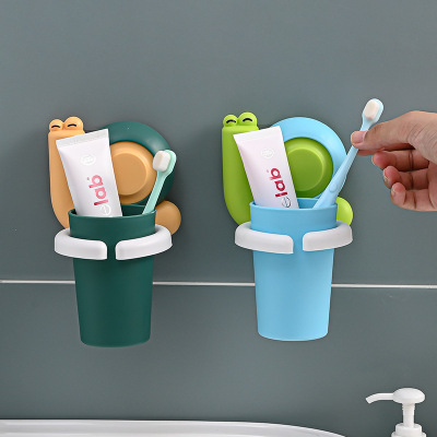 Children's Cute Toothbrush Holder Punch-Free Toothbrush Rack Cartoon Cute Tooth-Cleaners Shelf Wall Bathroom Washing Cup