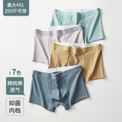 New Men's Underwear Pure Cotton plus Size Mid Mid-Waist Underwear Men's Youth Solid Color Breathable Men's Boxer Briefs Men's Pants Head
