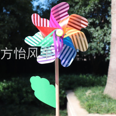 32 Striped Wooden Pole Windmill Frosted Thickened Scenic Spot Garden Real Estate Plug-in Children's Toy Factory Direct Sales