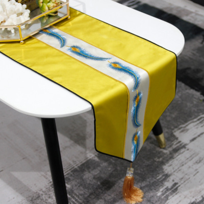 New Chinese Style High Precision Table Runner Embroidered Feather Coffee Table Hallway Shoe Cabinet Tablecloth Bed Runner Wholesale