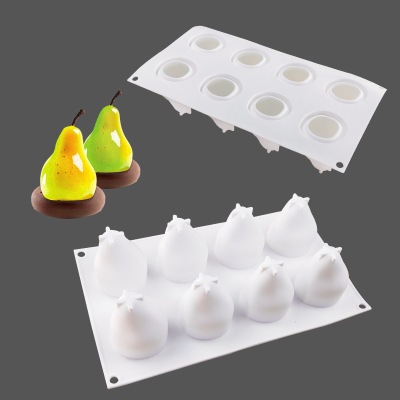 8-Piece Three-Dimensional Pear Mousse Cake Silicone Mold DIY Handmade Fruit Chocolate Pudding Grinding Tool