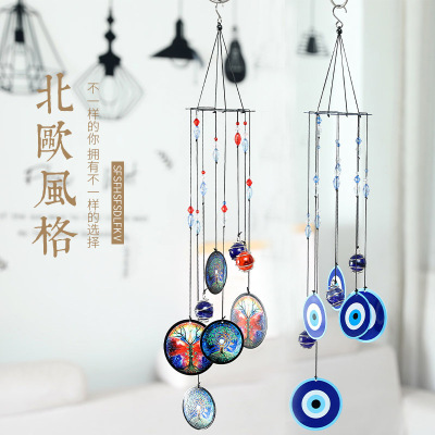 Europe and America Cross Border Creative Printing Iron Sheet Metal Feng Shui Wind Chimes Hanging Decoration Home Courtyard Outdoor Decoration Holiday Gift