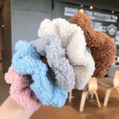 New Autumn and Winter Plush Large Intestine Ring Korean Style Solid Color Warm Teddy Plush Pork Intestine Hair Band Internet Celebrity Ins Intestine Ring