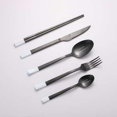 Factory Direct Black Fruit Fork Set Tableware Main Meal Spoon Chopsticks Knife and Fork Stainless Steel Coffee Stir Spoon