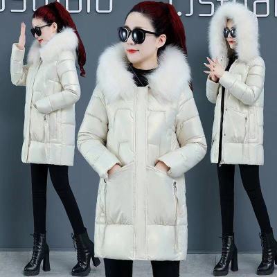 2021 Winter New Glossy down Cotton-Padded Coat Women's Mid-Length Fashion Korean Style Casual Thickening Bright Leather Disposable Cotton-Padded Jacket