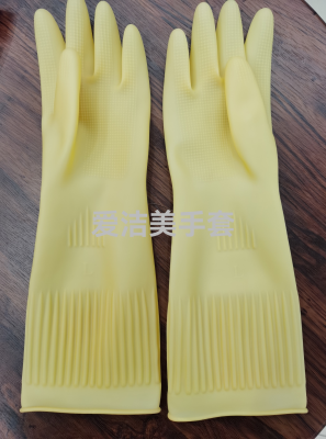 38cm-45cm Korean Style Lengthen and Thicken Latex Household Household Household Household Cleaning Dishwashing Gloves Factory Direct Sales