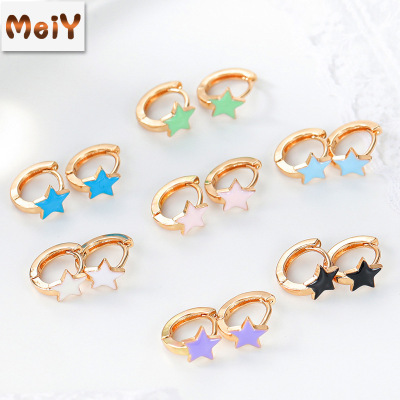 Meiyu Japan and South Korea Cute Design Sober Natural Beautiful Pentagram Earrings Copper Casting Ear Clip Color Painting Oil Earrings