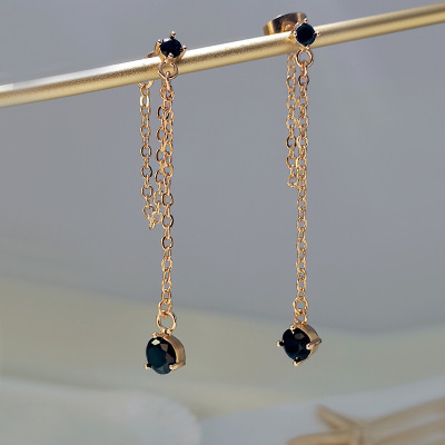 Meiyu Simple Geometric Electroplated Gold Chain Earrings Jeweled Pendant Mid-Length Earrings Retro Stud Earrings Women