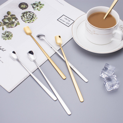 Creative Stainless Steel Square Head Ice Spoon Stirring Spoon Golden Mug Long Handle Spoon Printable Logo Factory Direct Supply
