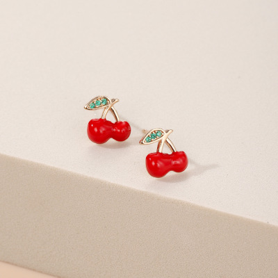 Cross-Border 2021 Meiyu Personalized Creative Ins Style Fruit Small Cherry Stud Earrings Small Fresh Female Earrings Manufacturer