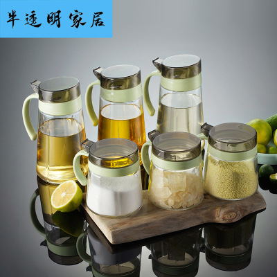 Household Glass Oiler Seasoning Jar Spice Jar Soy Sauce Bottle Vinegar Bottle Salt Jar Kitchen Supplies Condiment Dispenser Set