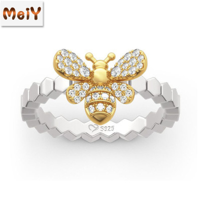Wish Foreign Trade New Cute Bee Diamond-Studded Ring European and American Style Personalized Socialite Ring Closed Ring Female Jewelry