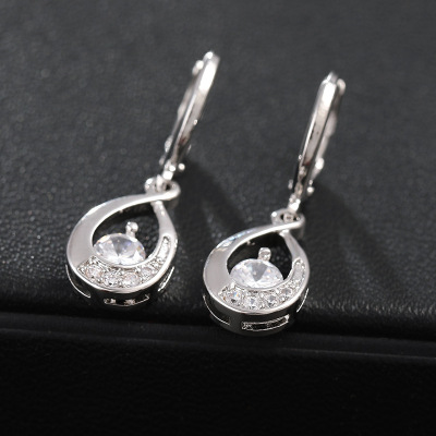 Wish Hot Sale Electroplated Platinum Zircon Earrings European and American Travel Commemorative Drop-Shaped Earrings Factory Direct Supply