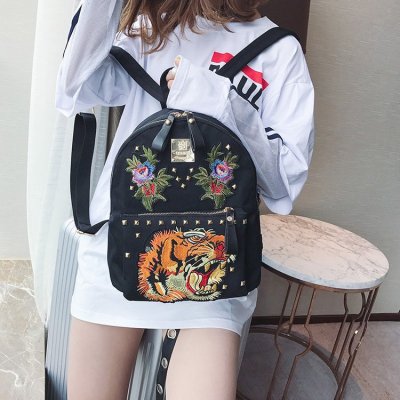 Ethnic Style Women Bag Embroidered Nylon Pouch Bag Leather Backpack Shopkeeper Recommended One Piece Dropshipping