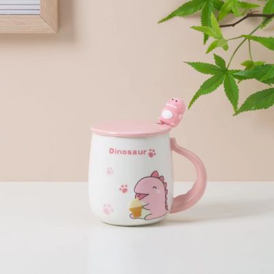 Creative Cartoon Four-Color Unicorn Ceramic Cup with Cover with Spoon Mug Cute Water Glass Office Coffee Cup