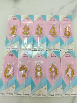 Baking Crown Digital Candle Golden Glitter plus Border Pink Blue Birthday Cake Decorative Crown Ornaments