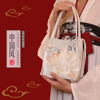 Ancient Style Artistic Han Chinese Clothing Bag Chinese Style Single Shoulder Printing Han Chinese Clothing and Bags Crossbody Fairy Little Fresh Cloth Bag Small Square Bag