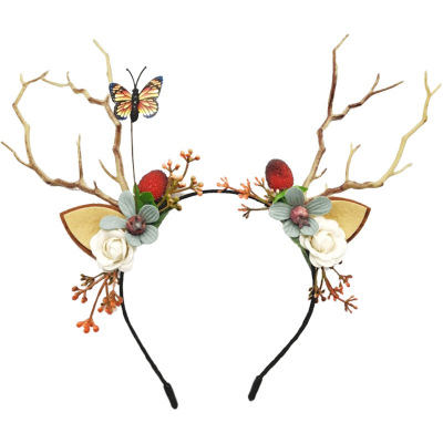 Cross-Border New Arrival Headdress Simulation Flower Branch Hairpin Christmas Children's Headband Elk Headdress Christmas Ornament