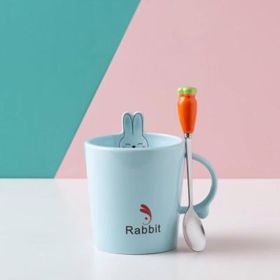 Creative Cartoon Three-Dimensional Rabbit Ceramic Cup Carrot Spoon Coffee Cup Cute Water Glass Breakfast Cup