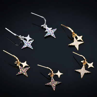 Meiyu Ornament Japanese and Korean Double Circles Star Earrings Women's Simple and Small Earrings Graceful Personality Fashion Trendy Earrings