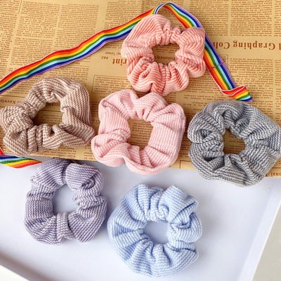 Autumn and Winter New Plush Large Intestine Ring Korean Style Fresh Striped Milk Cotton Intestine Circle Ins Internet Celebrity Simple Hair Accessories