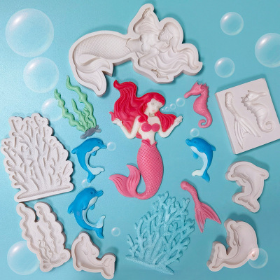 Mermaid Fondant Silicone Mold Homemade DIY Handmade Chocolate Cake Decoration Plaster Decoration Abrasive Tools