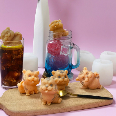 Tiger Aromatherapy Candle Silicone Mold DIY Ice Cube Cute Pet Chocolate Milk Tea Ice Tray Cake Mold