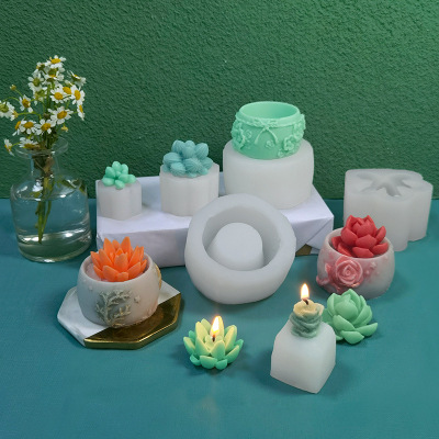 Succulent Candle Silicone Mold DIY Flower Pot Three-Dimensional Decoration Car Aromatherapy Handmade Soap Epoxy Abrasive Tool