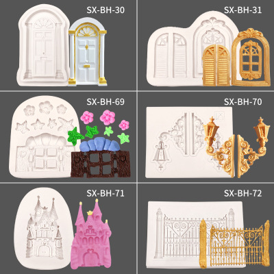 Castle Christmas House Silicone Mold Retro Door and Window Mold Chocolate Cake Decoration Silicone Baking Mold