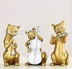 Gao Bo Decorated Home Home Daily Decoration Hallway Golden Cat Trio Resin Decorations