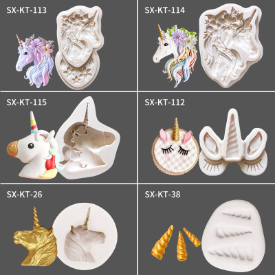 Unicorn Fondant Silicone Mold DIY Cartoon Creative Chocolate Cake Three-Dimensional Decoration Grinding Tool