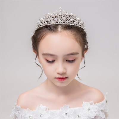 Children's Crown Headdress Princess Girl Crown Crystal Pearl Headband Kids Birthday Hairpin Performance Headdress Wholesale