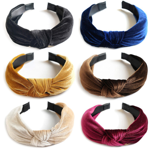 European and American Amazon Wide-Brimmed Headband Fabric Knotted Solid Color Gold Velvet Headband Women‘s Velvet Hair Accessories Wholesale 