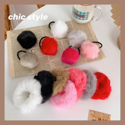 Adorable Soft and Adorable Lolita Extremely Cute Fur Hair Ring Artificial Rabbit Fur Ball Rubber Band Hair Ring Accessories Winter New Accessories