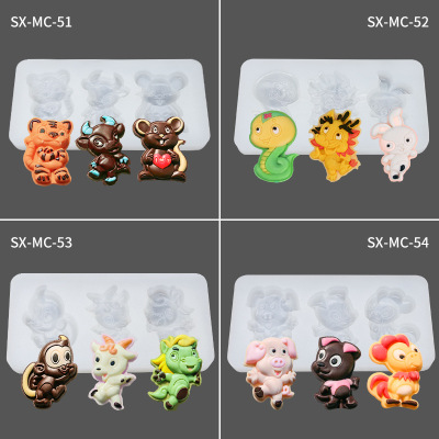 Twelve Zodiac Silicone Lollipop Mold Cartoon Animal Mold Chocolate Decorative Mold Aromatherapy Handmade Soap Mould