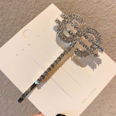 Cross-Border Ins Style English Letter Coin Hair Clips Hair Accessories Rhinestone Bobby Pin Side Clip Bang Clip Support Customization