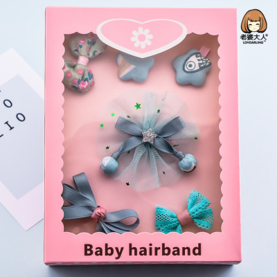 Korean Style Girl Princess Korean Bow Hair Clip Hairpin Combination Set Hair Accessories Birthday Gift Headdress Gift Box