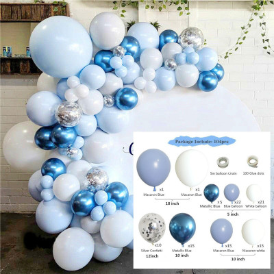 Cross-Border Amazon Party Celebration Birthday Party Decoration Blue and White Metal Pearl Balloon Chain Set Combination