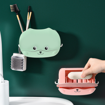 Kitten Seamless Soap Dish Wall Hanging Soap Box Bathroom Drain Soap Holder Bathroom Cartoon Soap Holder Hook