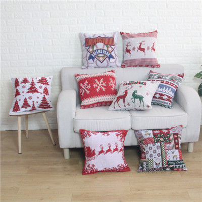 Christmas Style Pillow Cover Polyester Cotton Jacquard Double-Sided Christmas Pattern Pillow Cover Elk Sofa Cushion Cover